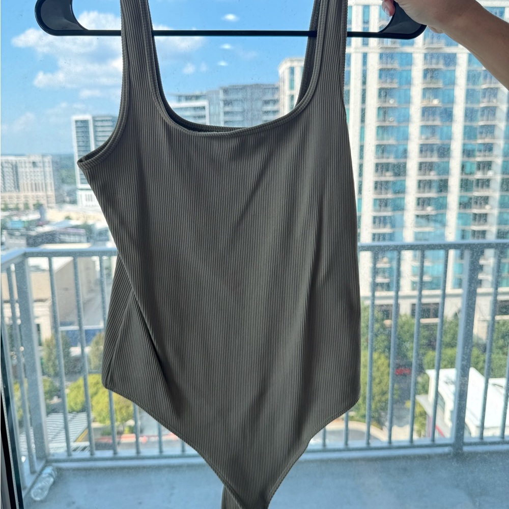 Abercrombie & Fitch Ribbed Bodysuit in Olive